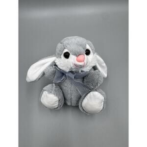 Toms Toy Bunny Rabbit Gray & White Tilted Head Plush 6” Stuffed Animal